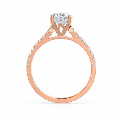 Oval cut Natural Diamond Rose Gold Shoulder Set Ring - cushionblue