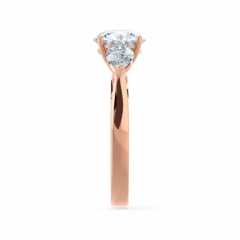 Round & Pear Cut Diamond Rose Gold Trilogy Ring - cushionblue