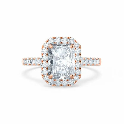 Radiant cut Natural Diamond Rose Gold Halo Ring - cushionblue