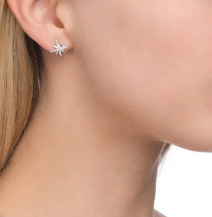White Gold Latch back Star shape earrings with Colorless Topaz diamonds - cushionblue