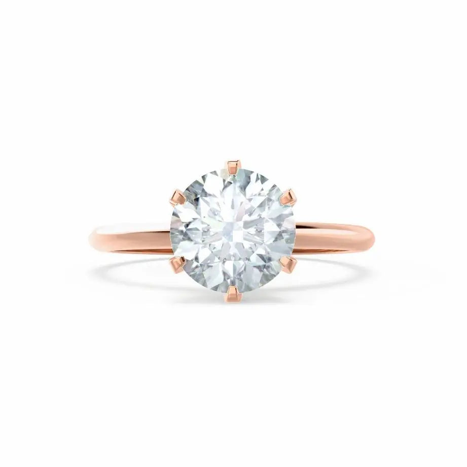6 Prong Knife Edge Round Cut Natural Diamond Solitaire Rose Gold Ring - cushionblue