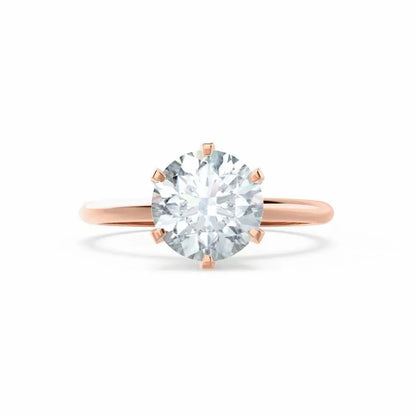 6 Prong Knife Edge Round Cut Natural Diamond Solitaire Rose Gold Ring - cushionblue
