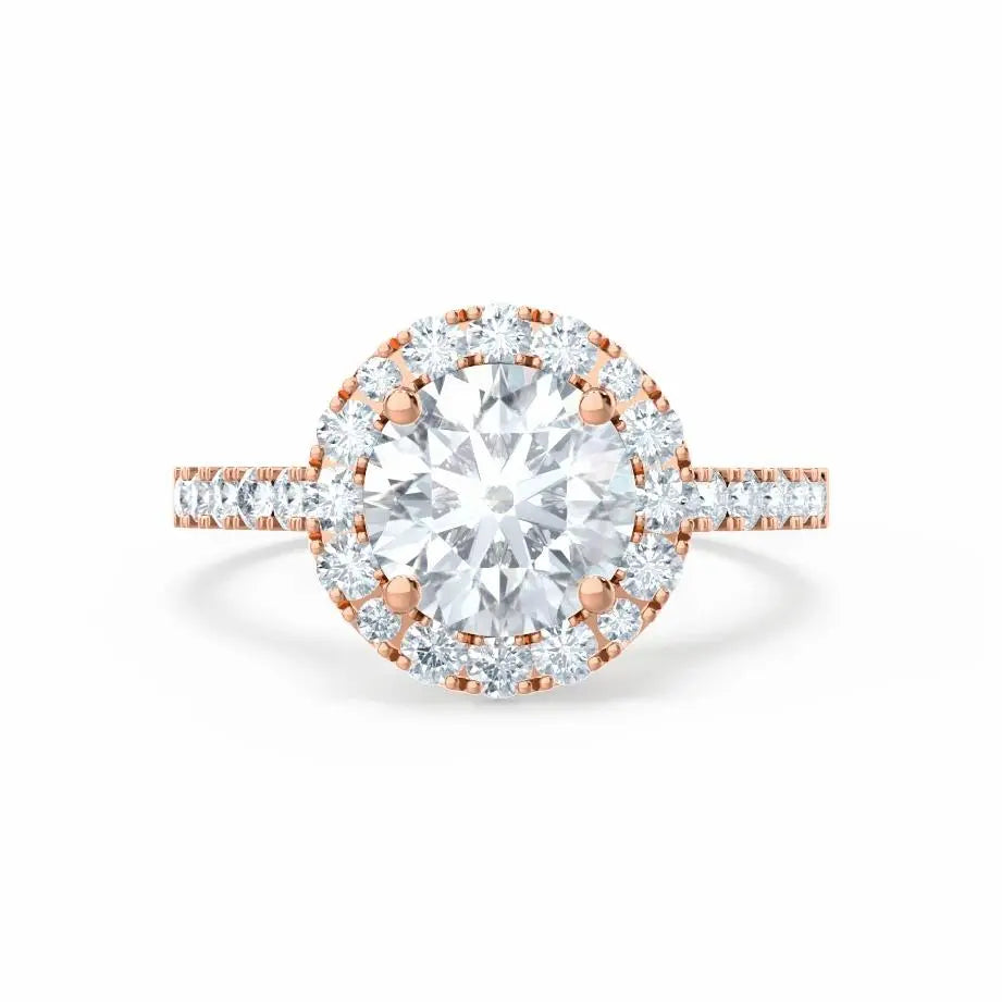 Round cut Natural Diamond Rose Gold Halo Ring - cushionblue