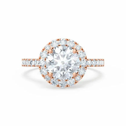 Round cut Natural Diamond Rose Gold Halo Ring - cushionblue