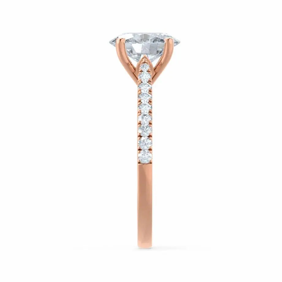 Oval cut Natural Diamond Rose Gold Shoulder Set Ring - cushionblue