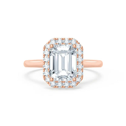 Emerald Cut Natural Diamond Rose Gold Halo Ring (1.75ct) - cushionblue