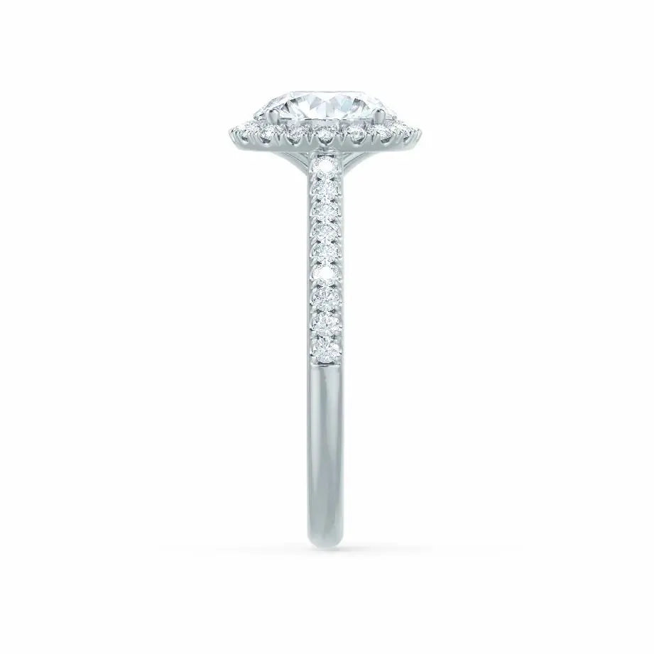 Round cut Natural Diamond Platinum Petite Halo Ring - cushionblue