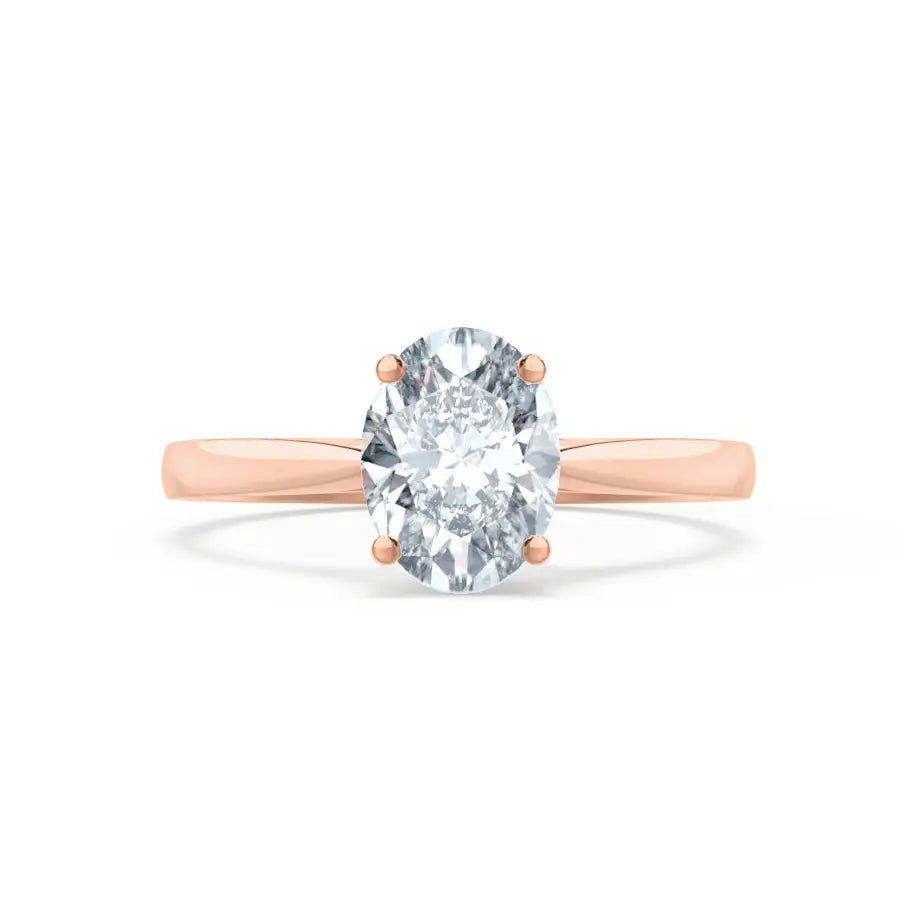 Oval Cut Rose Gold tapered mount Diamond Solitaire Ring - cushionblue
