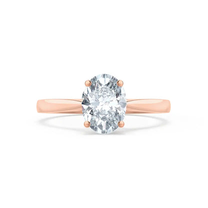 Oval Cut Rose Gold tapered mount Diamond Solitaire Ring - cushionblue
