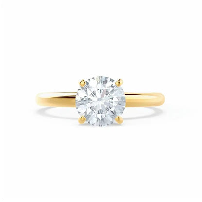 Round Cut Natural Diamond Solitaire Yellow Gold Ring - cushionblue
