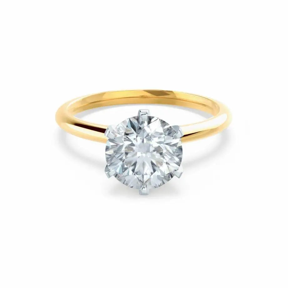 6 Prong Knife Edge Round Cut Natural Diamond Solitaire Two Tone Yellow Gold Ring - cushionblue