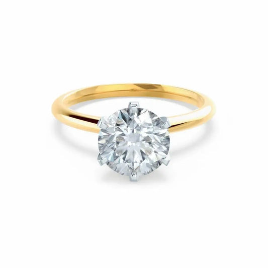 6 Prong Knife Edge Round Cut Natural Diamond Solitaire Two Tone Yellow Gold Ring - cushionblue