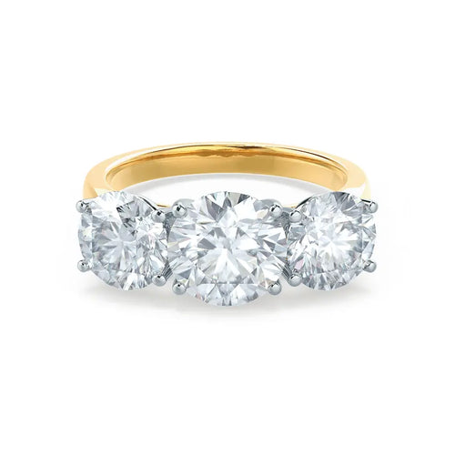 Round Brilliant Cut Two-tone Yellow Gold Trilogy Ring - cushionblue