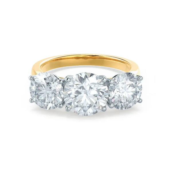 Round Brilliant Cut Two-tone Yellow Gold Trilogy Ring - cushionblue