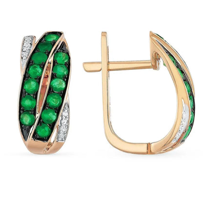 Rose Gold Latch back earrings with Ameralds and diamonds - cushionblue
