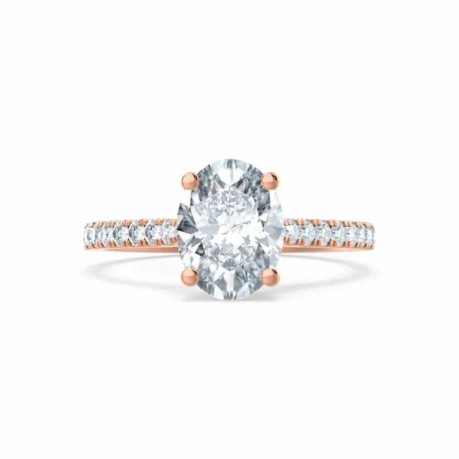 Oval cut Natural Diamond Rose Gold Shoulder Set Ring - cushionblue