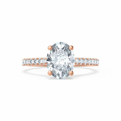Oval cut Natural Diamond Rose Gold Shoulder Set Ring - cushionblue