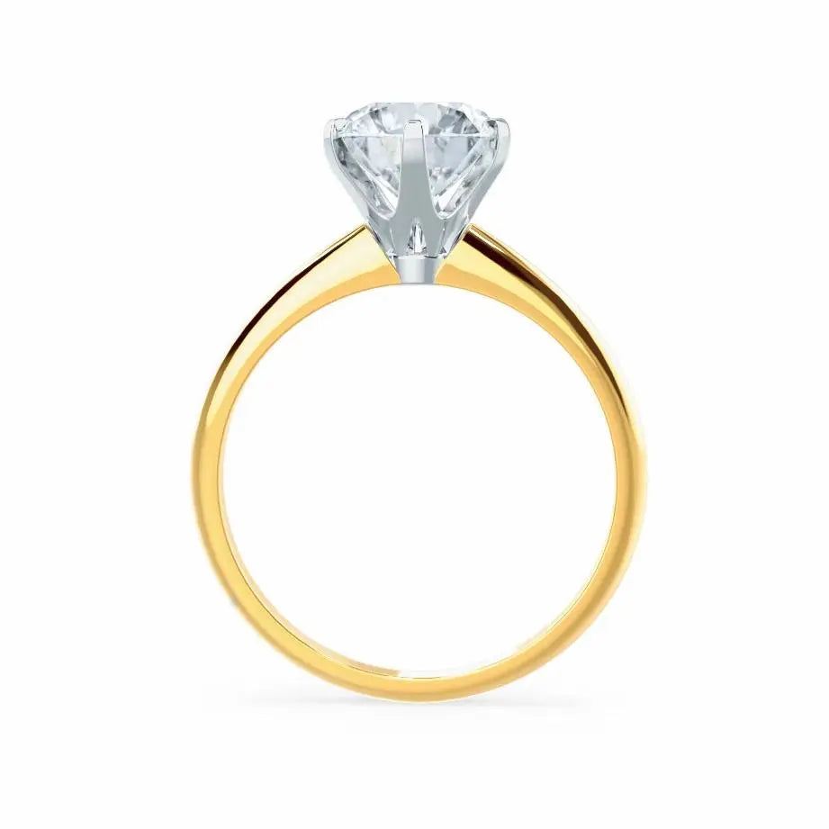 6 Prong Knife Edge Round Cut Natural Diamond Solitaire Two Tone Yellow Gold Ring - cushionblue