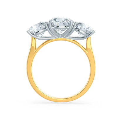 Round Brilliant Cut Two-tone Yellow Gold Trilogy Ring - cushionblue