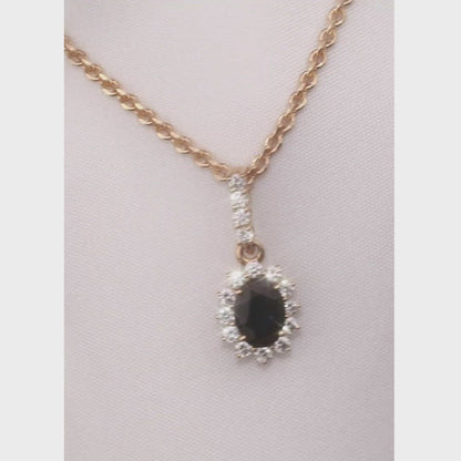 Rose Gold pendant necklace with Oval shape sapphires and diamonds