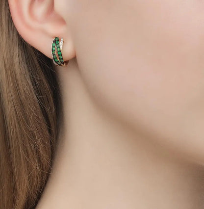 Rose Gold Latch back earrings with Ameralds and diamonds - cushionblue