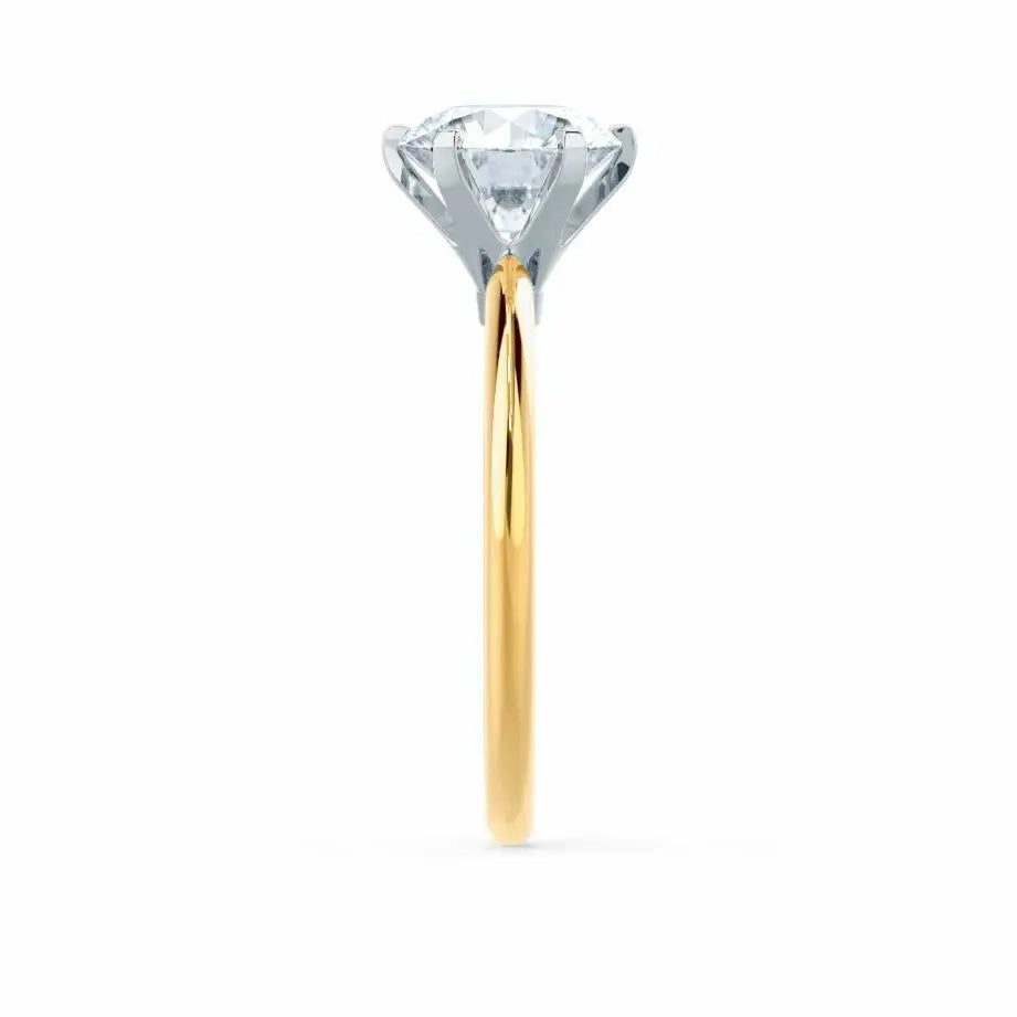 6 Prong Knife Edge Round Cut Natural Diamond Solitaire Two Tone Yellow Gold Ring - cushionblue