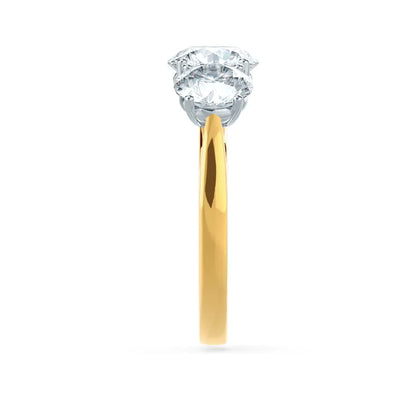 Round Brilliant Cut Two-tone Yellow Gold Trilogy Ring - cushionblue