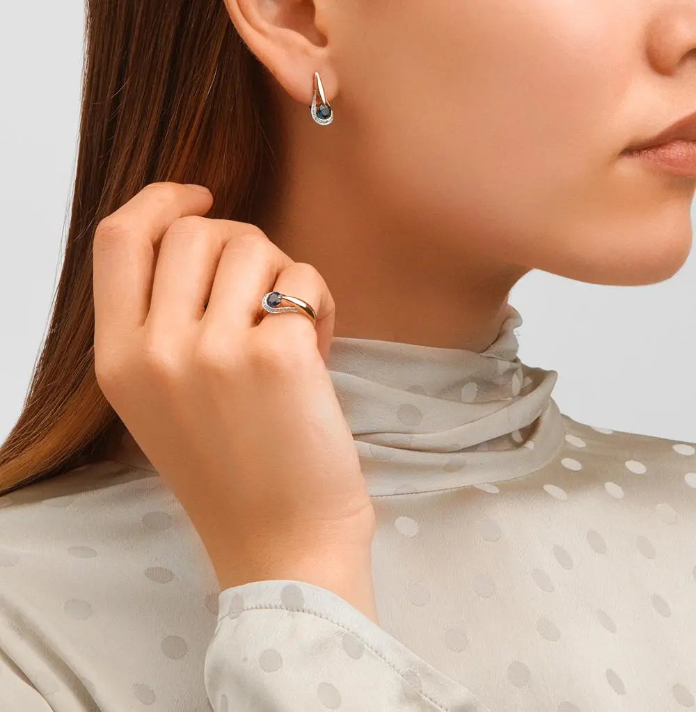 Rose Gold Latch back earrings with Round cut Sapphires and diamonds - cushionblue