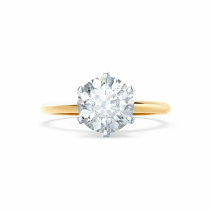 6 Prong Knife Edge Round Cut Natural Diamond Solitaire Two Tone Yellow Gold Ring - cushionblue
