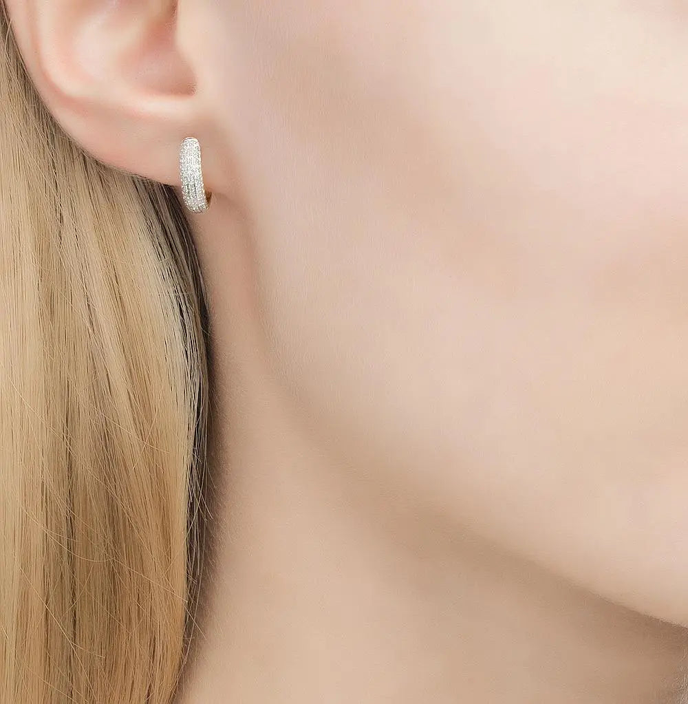 Yellow Gold Latch back earrings with diamonds(0.15 ct) - cushionblue