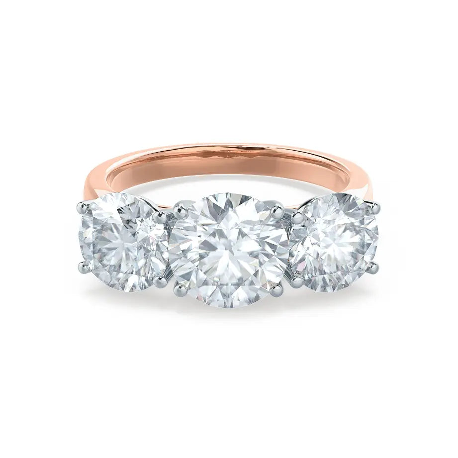 Round Brilliant Cut Two-tone Rose Gold Trilogy Ring - cushionblue