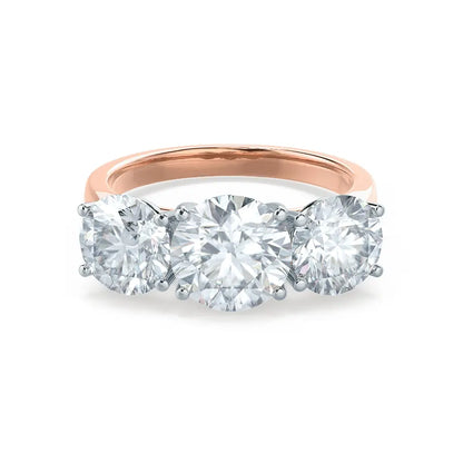 Round Brilliant Cut Two-tone Rose Gold Trilogy Ring - cushionblue