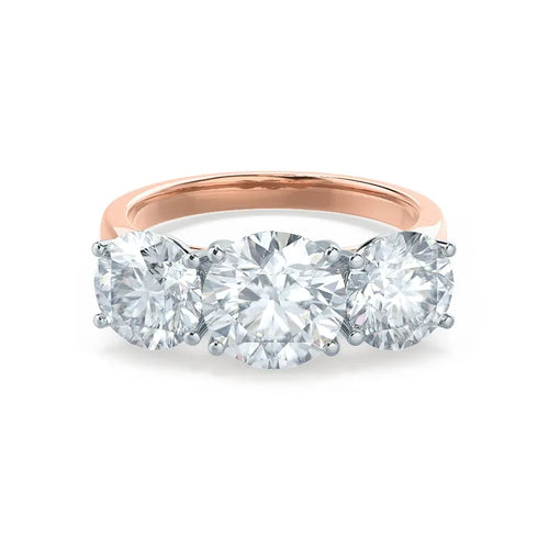 Round Brilliant Cut Two-tone Rose Gold Trilogy Ring - cushionblue