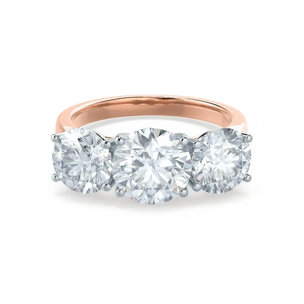 Round Brilliant Cut Two-tone Rose Gold Trilogy Ring - cushionblue