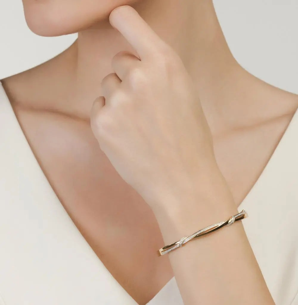 Yellow White Gold Bangle Bracelets in 10K (0.17tcw) - cushionblue