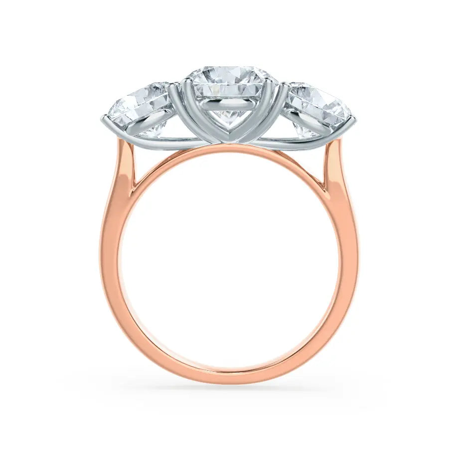 Round Brilliant Cut Two-tone Rose Gold Trilogy Ring - cushionblue