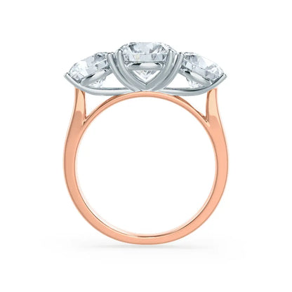 Round Brilliant Cut Two-tone Rose Gold Trilogy Ring - cushionblue