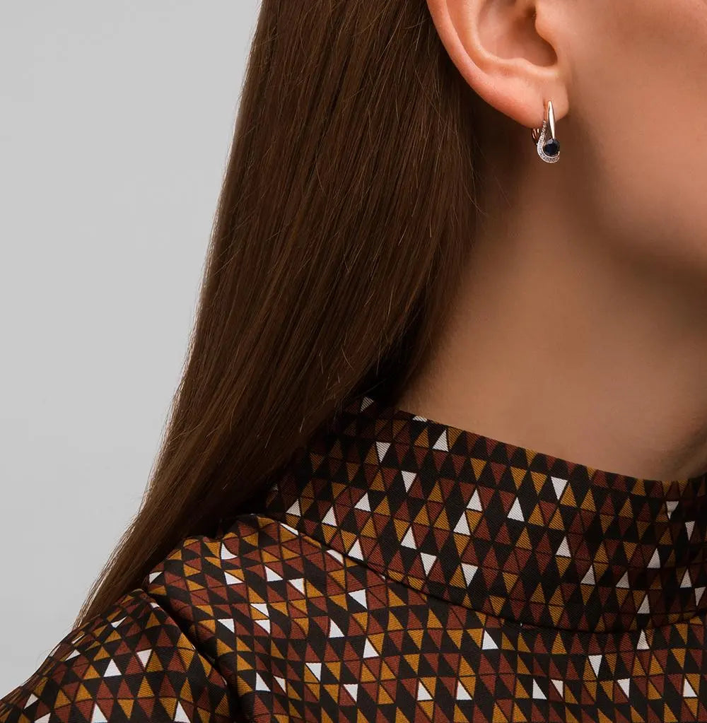 Rose Gold Latch back earrings with Round cut Sapphires and diamonds - cushionblue