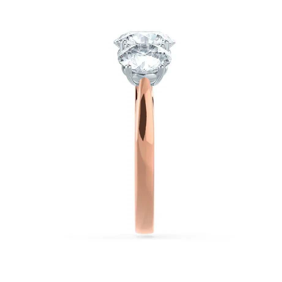 Round Brilliant Cut Two-tone Rose Gold Trilogy Ring - cushionblue