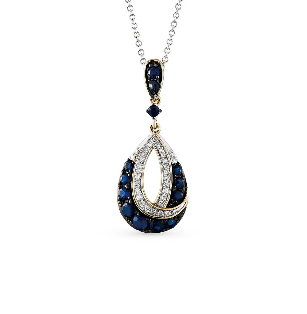White Gold pendant necklace with sapphires and diamonds - cushionblue