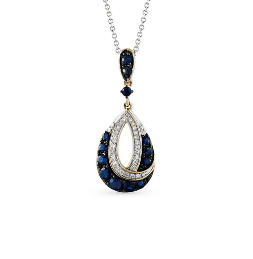 White Gold pendant necklace with sapphires and diamonds - cushionblue