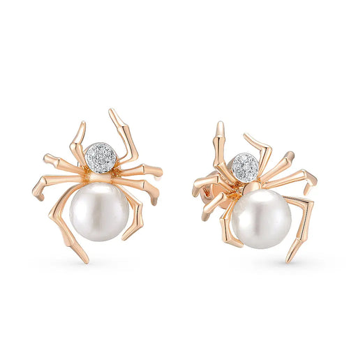 Rose Gold Studs with screws earrings with pearls and diamonds Cushionblue