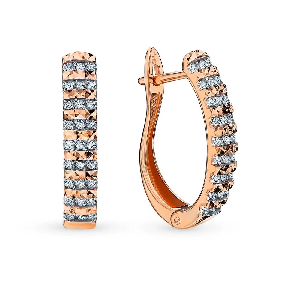 Rose Gold Latch back earrings with diamonds(0.23 ct) - cushionblue