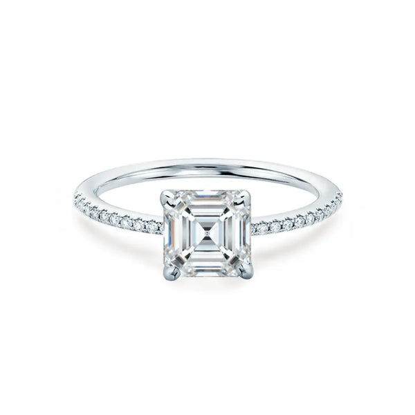 Asscher Cut Platinum Petite Pavé Shoulder Set Solitaire Ring - cushionblue