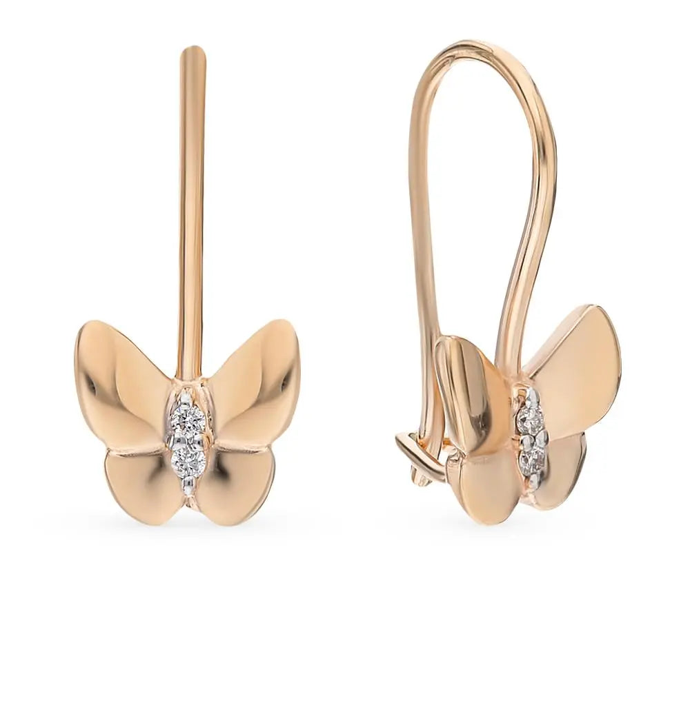 Rose Gold French lock Butterfly earrings with diamonds(0.02 ct) - cushionblue