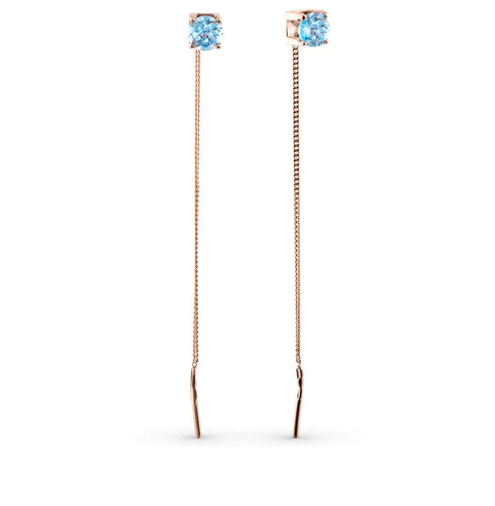 Rose Gold String earrings with blue topaz - cushionblue