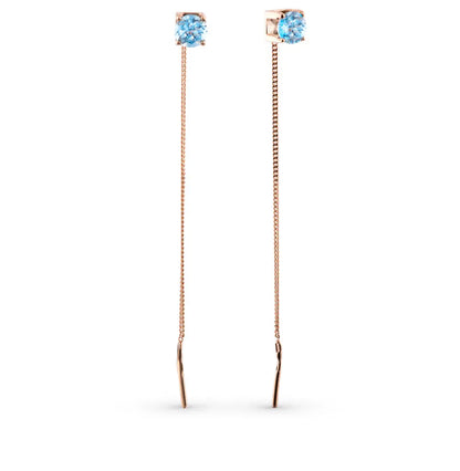 Rose Gold String earrings with blue topaz - cushionblue