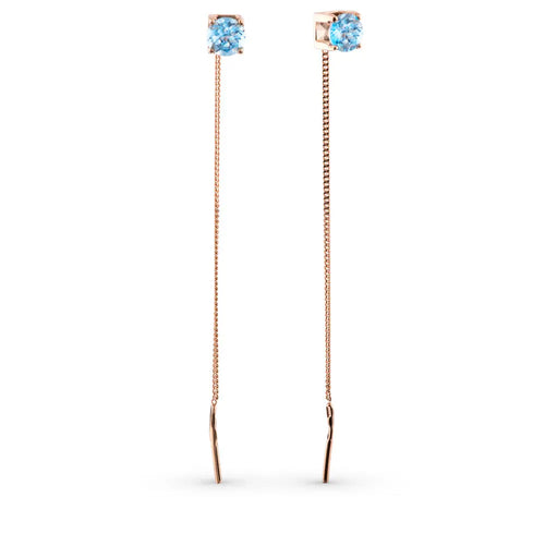 Rose Gold String earrings with blue topaz - cushionblue