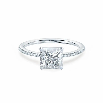 Princess Cut White Gold Petite Pavé Shoulder Set Solitaire Ring - cushionblue
