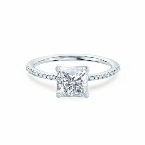 Princess Cut White Gold Petite Pavé Shoulder Set Solitaire Ring - cushionblue
